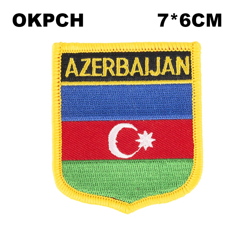 

Azerbaijan Flag Shield Shape Iron on Embroidery Patches Saw on Transfer Patches Sewing Applications for Clothes Back Pack Cap