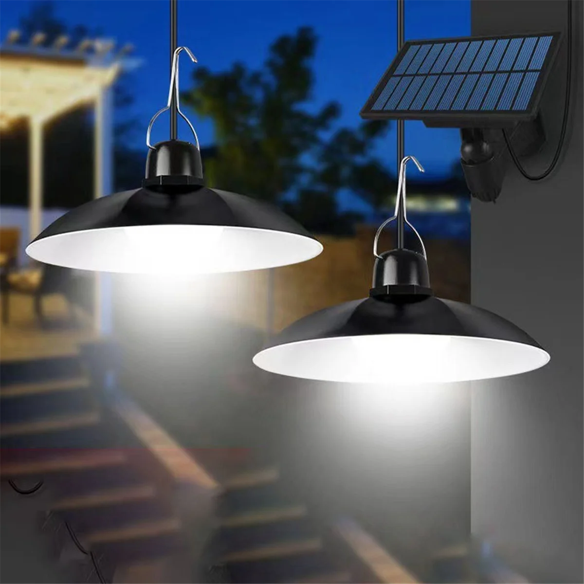 BAAU Solar Pendant Light Outdoor Waterproof LED Lamp Double- Chandelier Decorations for Outdoor Shed Barn Room