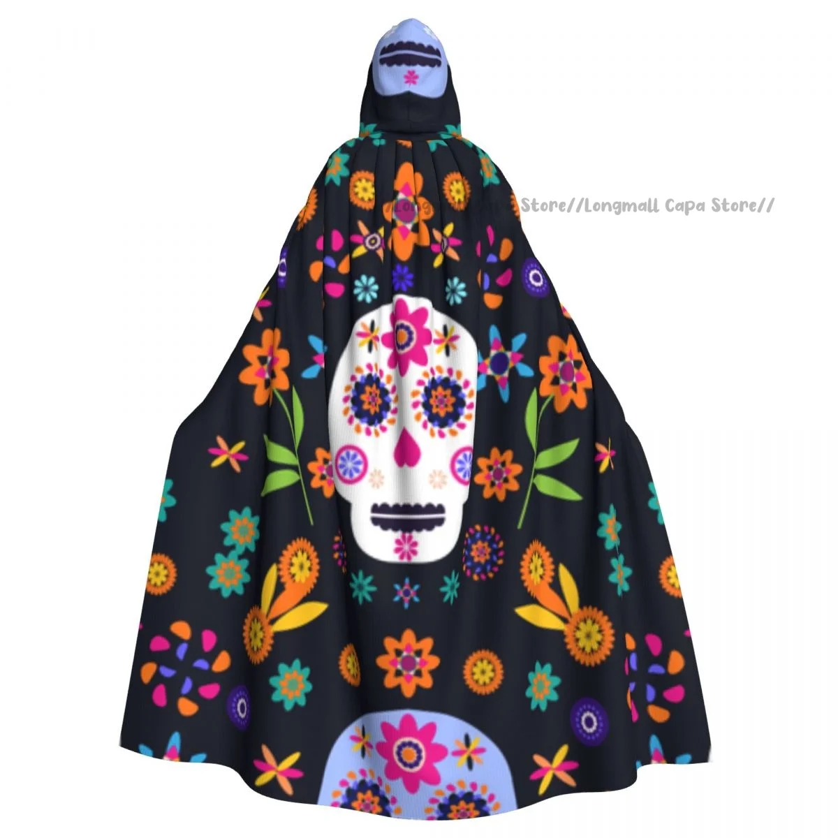 

Witch Cloak Mexican Sugar Skulls Halloween Cosplay Costume Unisex Adult Cloak Retro Ages Cape