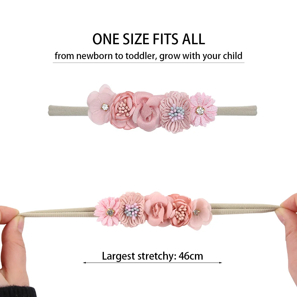 5 Teile/los Künstliche Blume Baby Stirnband Neugeborenen Jungen Mädchen Gefälschte Floral Nylon Haar Bands Prinzessin Strass Haar Zubehör – Detail 6
