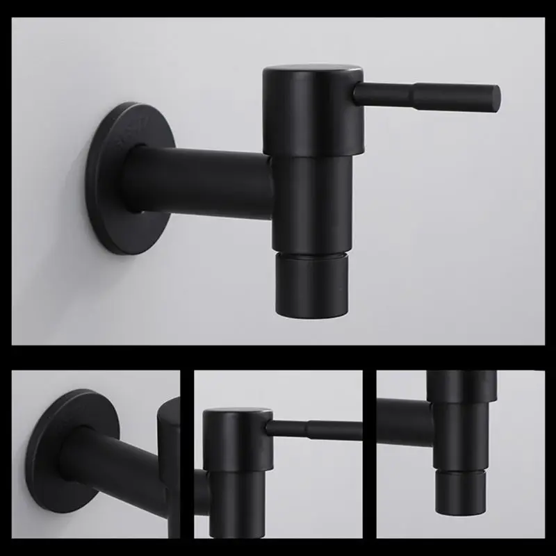 Stainless Steel Faucet Black Wall Mounted Washing Machine Tap Bath Toilet Mop Pool Water Taps for Outdoor Garden Bathroom 3