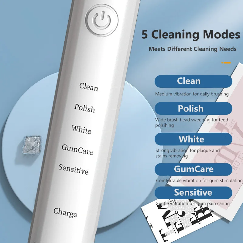 Sonic Electric Toothbrush Timer Brush 5 Mode USB Charger Rechargeable Deep Clean Tooth Brushes Replacement Heads Set For Adults