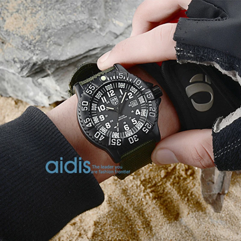 ADDIESDIVE Men's Waterproof Military-Style Sports Watch with Luminous Nylon Strap