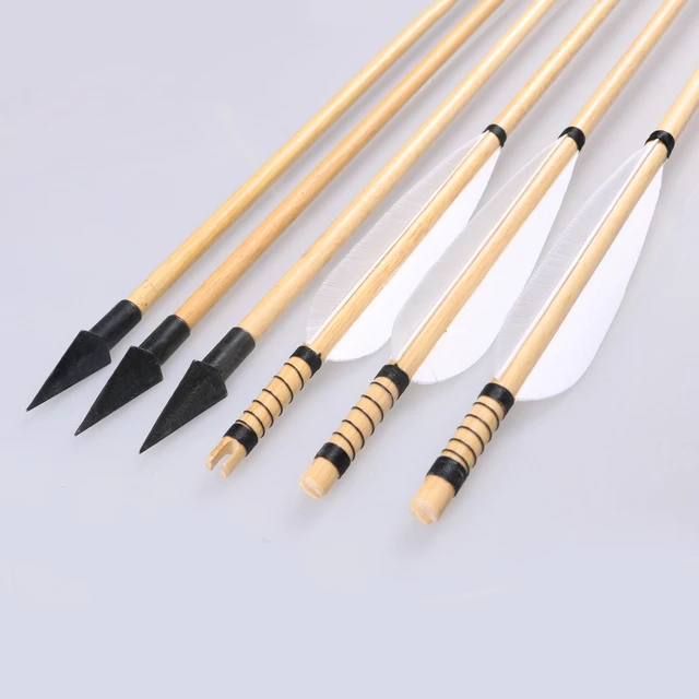 TOPARCHERY Archery Wooden Arrows, 32 inch Traditional Hunting Practice  Target Arrow 5 Inch Turkey Feathers Fletching Recurve Bow Longbow(Pack of 6)