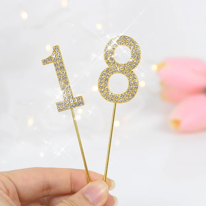 Glitzer Legierung Strass 0-9 Zahl Kuchen Topper Gold Silber Digital Cupcake Topper Hochzeit Geburtstag Party Dessert Dekorationen – Detail 9