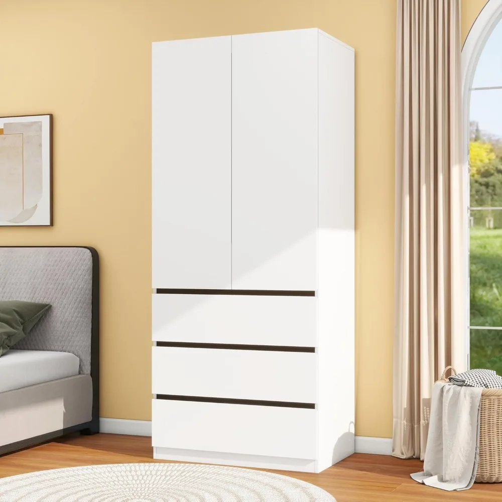 Modern 75" White Bedroom Armoire Wardrobe Closet with 3 Drawers and Shelves - Stylish Storage Solution 6