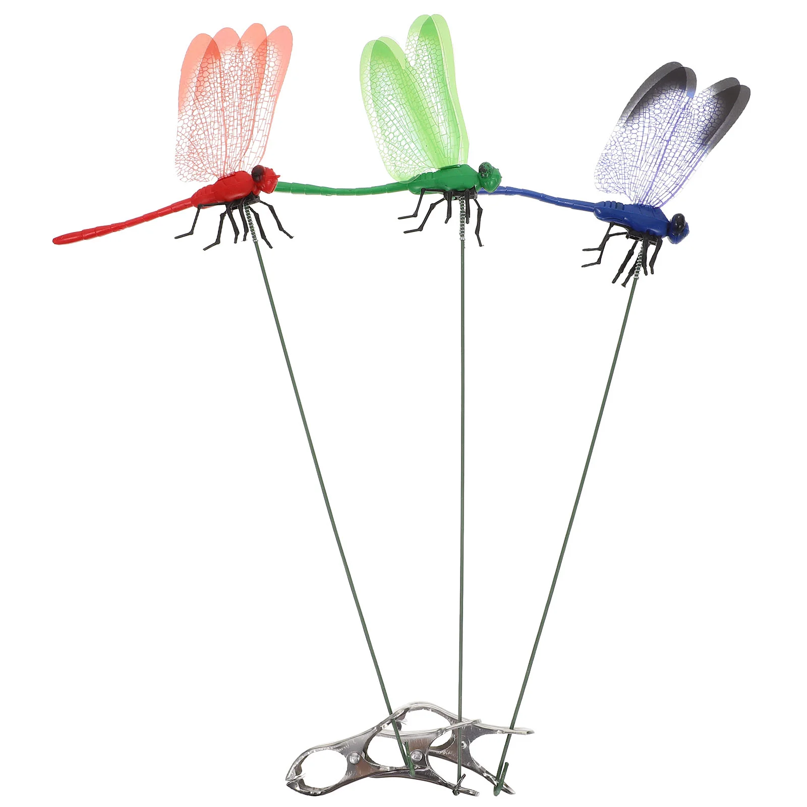 3 Pcs Simulation Dragonfly Clip Outdoor Statue Realistic Decoys Bug Deterrent Decorative Iron Wire Charm Garden, garden art decor,animal sculpture decorations,dragonfly decoration