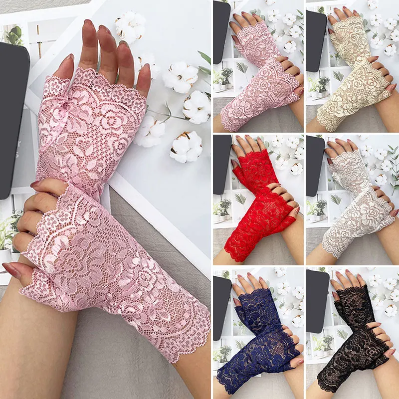 1pair Women's Sexy Lace Bridal Gloves, Fashionable Long Anti-uv Gloves For  Driving And Outdoor Activities