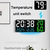 Digital Wall Clock Mood Lighting Temperature Humidity Timing Countdown 2 Alarm Auto Dimmer Plug in Use LED Alarm Clock Remote 4