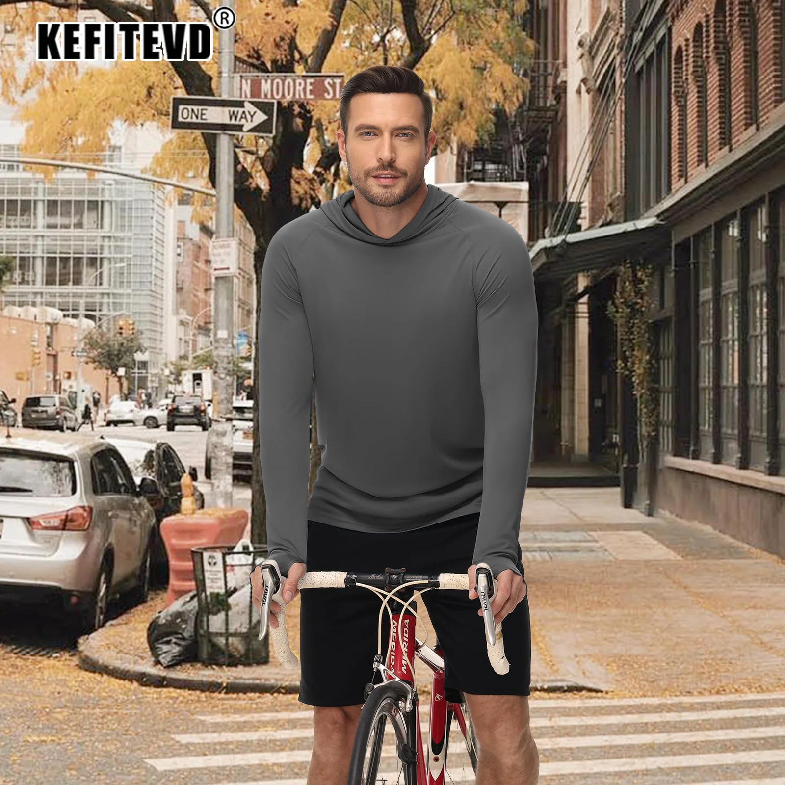 KEFITEVD Men's UPF 50+ Quick Dry Long Shirts Lightweight Sun Protective Long Sleeve T-Shirts Outdoor Thumb Hole Rash Guard Tops