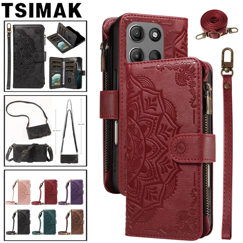 Leather Zipper Flip Wallet Phone Case with 9-Card Slots