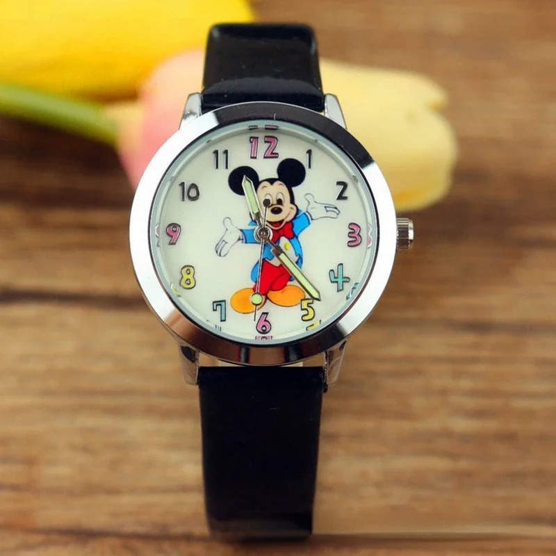 

Hot Selling Disney Children's Cartoon Watch Happy Mickey Quartz Watch Glow Pointer Belt Watch Creative Gift Birthday Gift