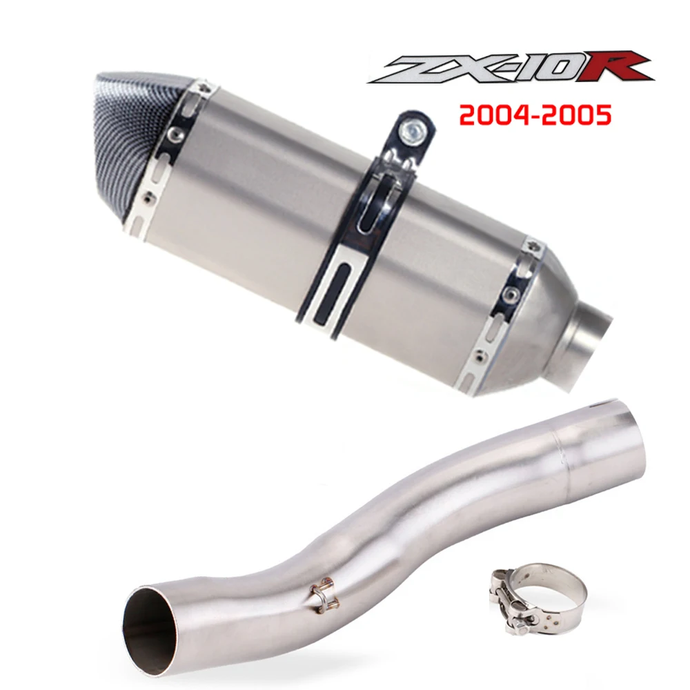 ZX-10R Motorcycle Exhaust Escape Muffler Middle Contact Pipe Slip On For KAWASAKI ZX 10R ZX10R ZX-10R NINJA 2004-2005 Exhaust