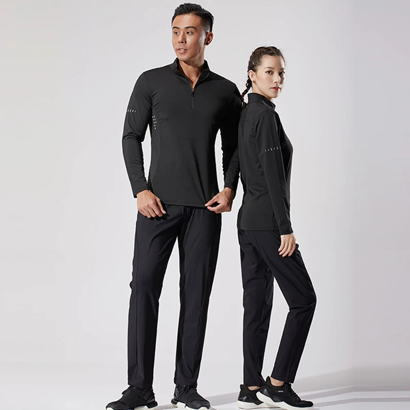 Men Slim Fit Track Top Men's Half Zipper Stand Collar Sports T-shirt with Long Sleeves for Running Fitness Training Breathable 3