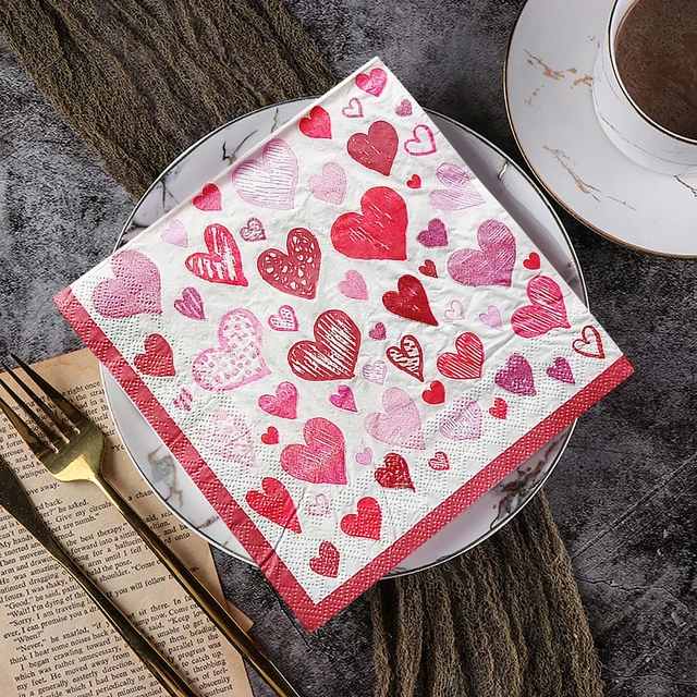 20 pz san valentino colorato amore tovaglioli di carta decorazione della  tavola tovaglioli stampa cuore abito da festa di nozze per le donne #50g