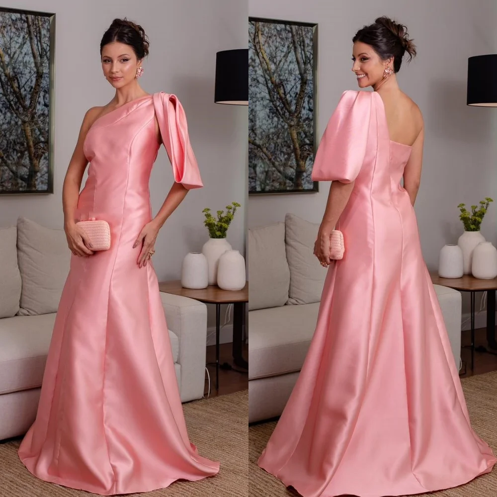Evening Satin Draped Pleat Ruched Party A-line One-shoulder Bespoke Occasion Gown Long Dresses Saudi Arabia