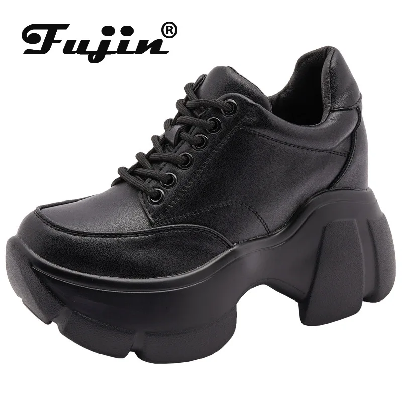 

Fujin 9cm Genuine Leather Vulcanize Casual Platform Wedge Chunky Sneaker Spring Autumn Contoured Fashion Ankle Boots Women Shoes
