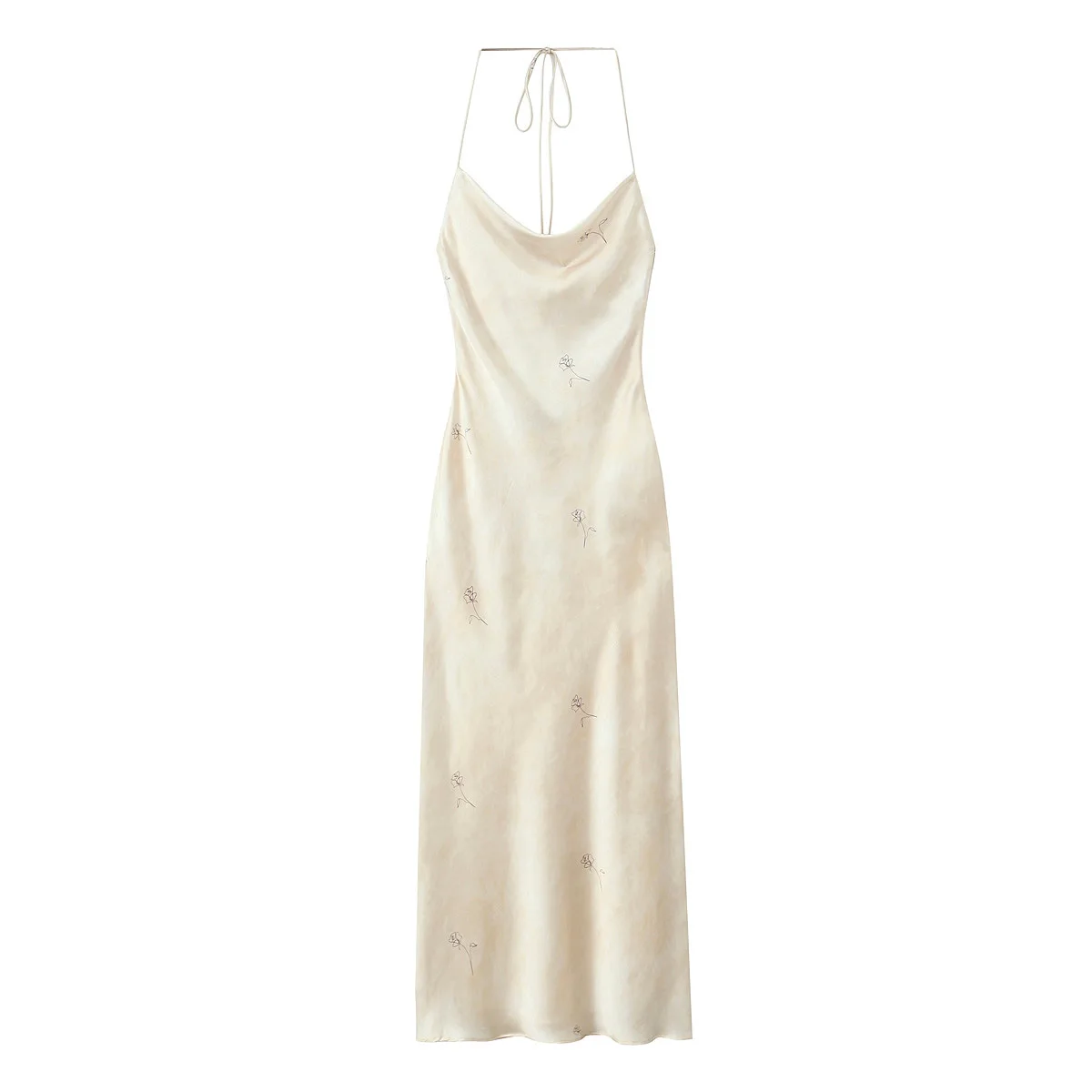 

New Women's Printed Halter Collar with Halter Satin Texture Dress