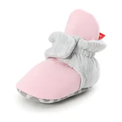 Cozy Star Infant Booties - Soft Cotton Anti-Slip Baby Shoes - 7-12 months (Pink Gray)