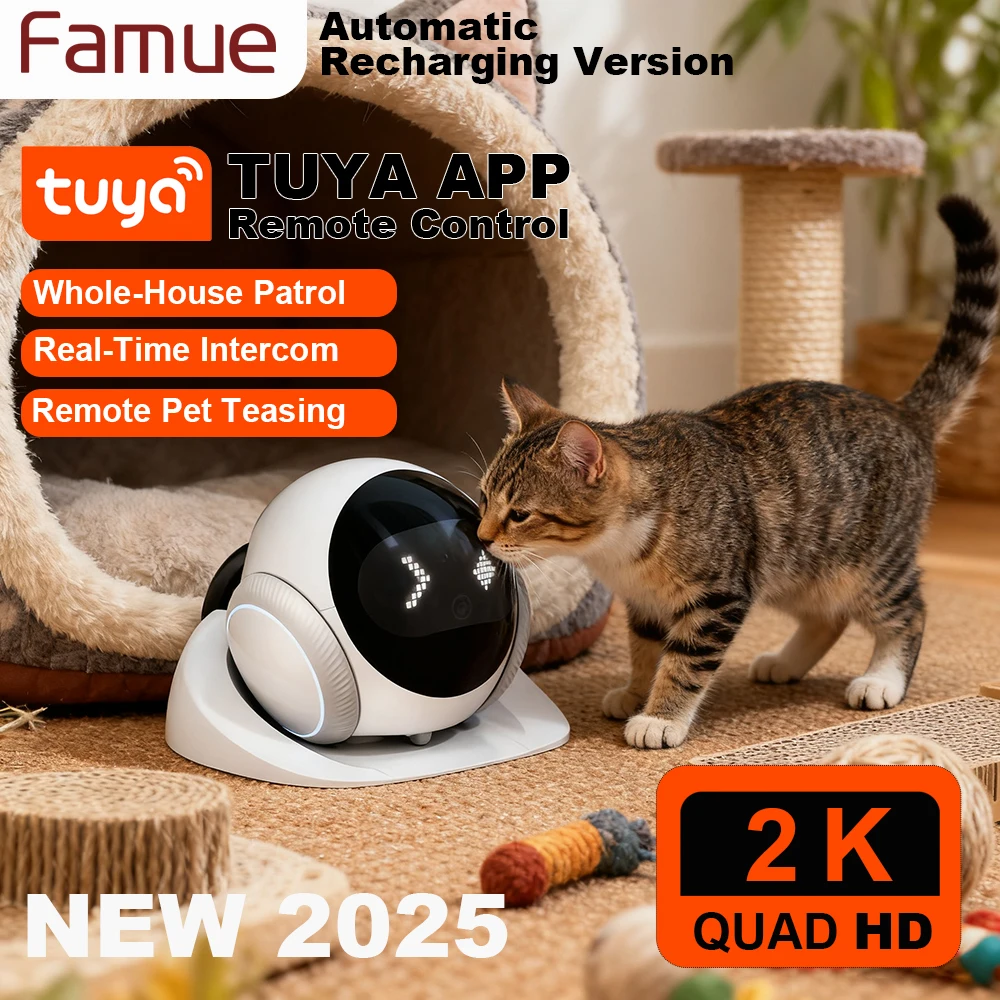 2025Famue Automatic Charging Robot Camera HD 5G WIFI IP Camera Pet Mobile Tracking Night Vision CCTV Remote View TUYA APP Camera 1