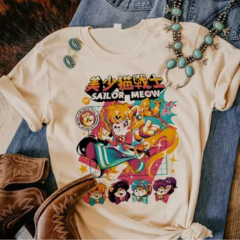80s Moon Cat tshirt women anime harajuku manga t-shirts female comic graphic Japanese clothes 3