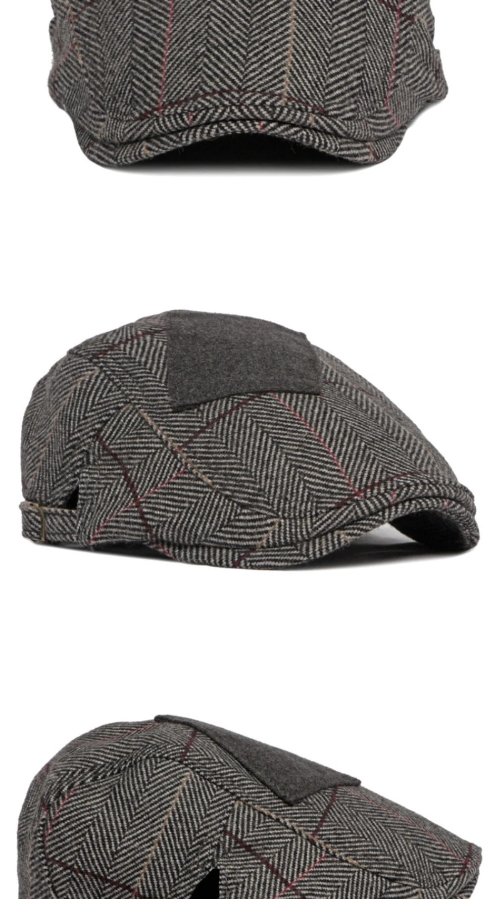 HT4087 Herren- und Damen-Baskenmütze, Hochwertige Herbst-Winter-Mütze, Karierte Künstler-Wollmütze, Verstellbare Ivy-Flatcap für Männer und Frauen – Detail 5