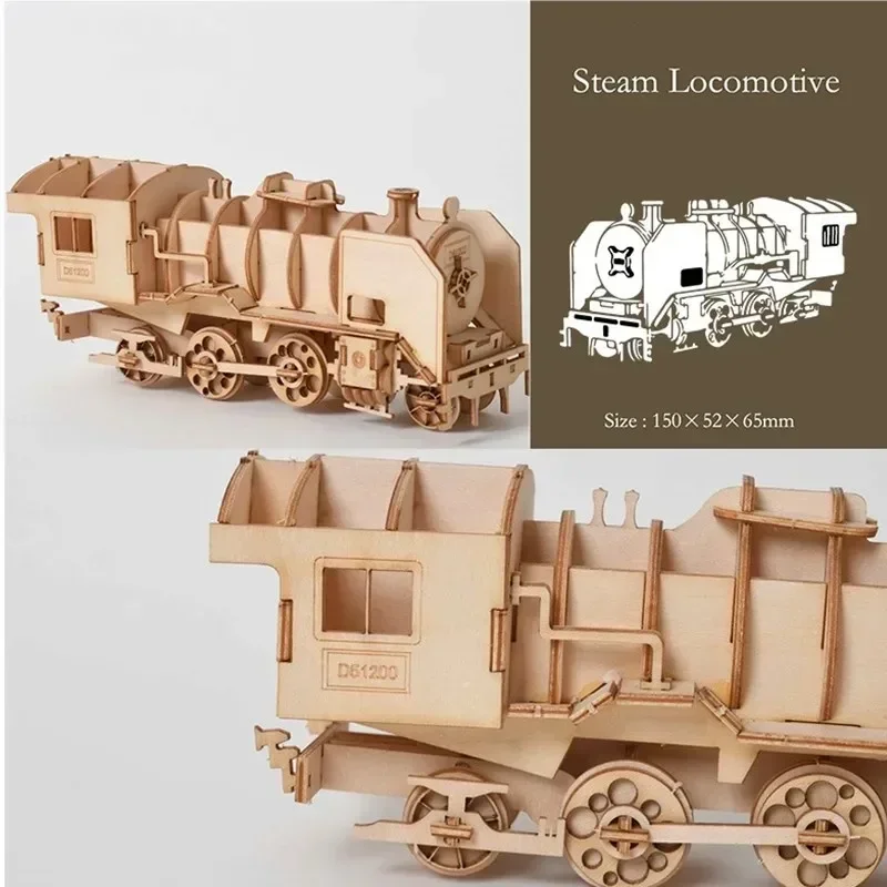 Wooden 3D Puzzle Toy Assembly Kit - DIY Sailing Ship, Train, and Airplane Desk Decor