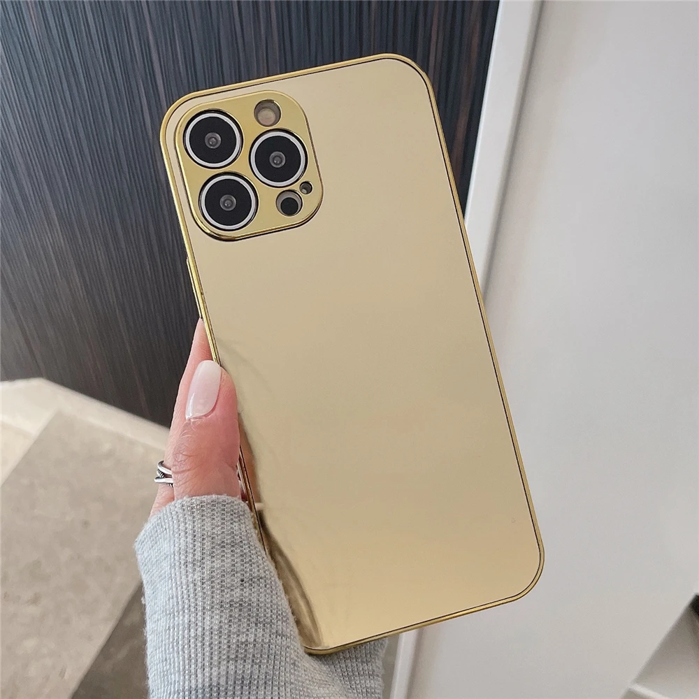 Elegant Silver & Gold Plated Makeup Mirror Phone Case - Shockproof & Stylish Cover