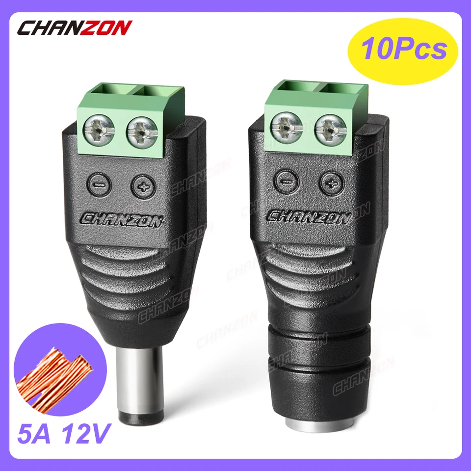 Conector hembra de montaje en Panel para fuente de alimentación de CC,  adaptador de enchufe de 5,5mm y 2,1mm, 2 tipos de terminales, 3A, 12v,  5,5x2,1, 10 Uds. - AliExpress