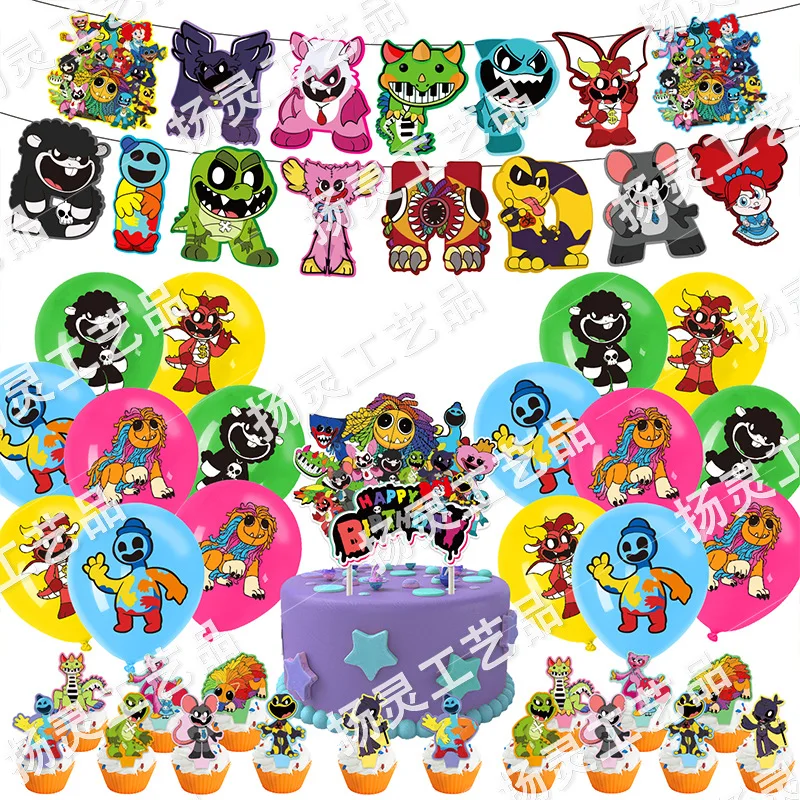 Nightmare Critters Happy Birthday Party Decorations Kids Pianosaurus Balloons Yarnaby Birthday Balon Supplies