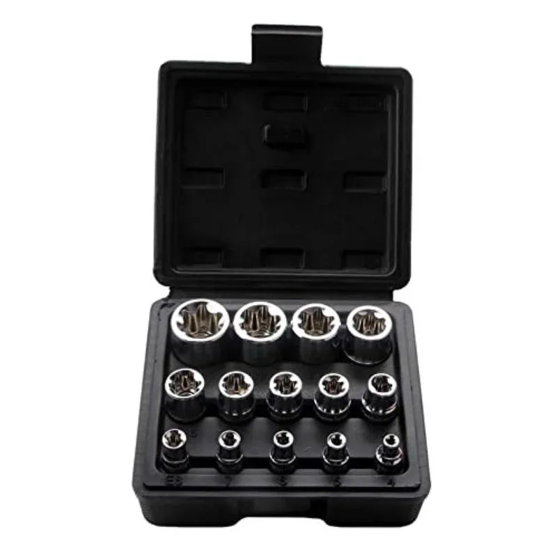 14Pcs E-type 6-flower Socket Head Flower Socket Female E Torx Socket Set Case Drive E4-E24 External Torque Star Socket Kit