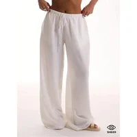 Plus Size 1XL-5XL Women's Fashionable Solid Color Straight Tube Drawstring Elastic Waist Pants Suitable for Commuting - Image 5