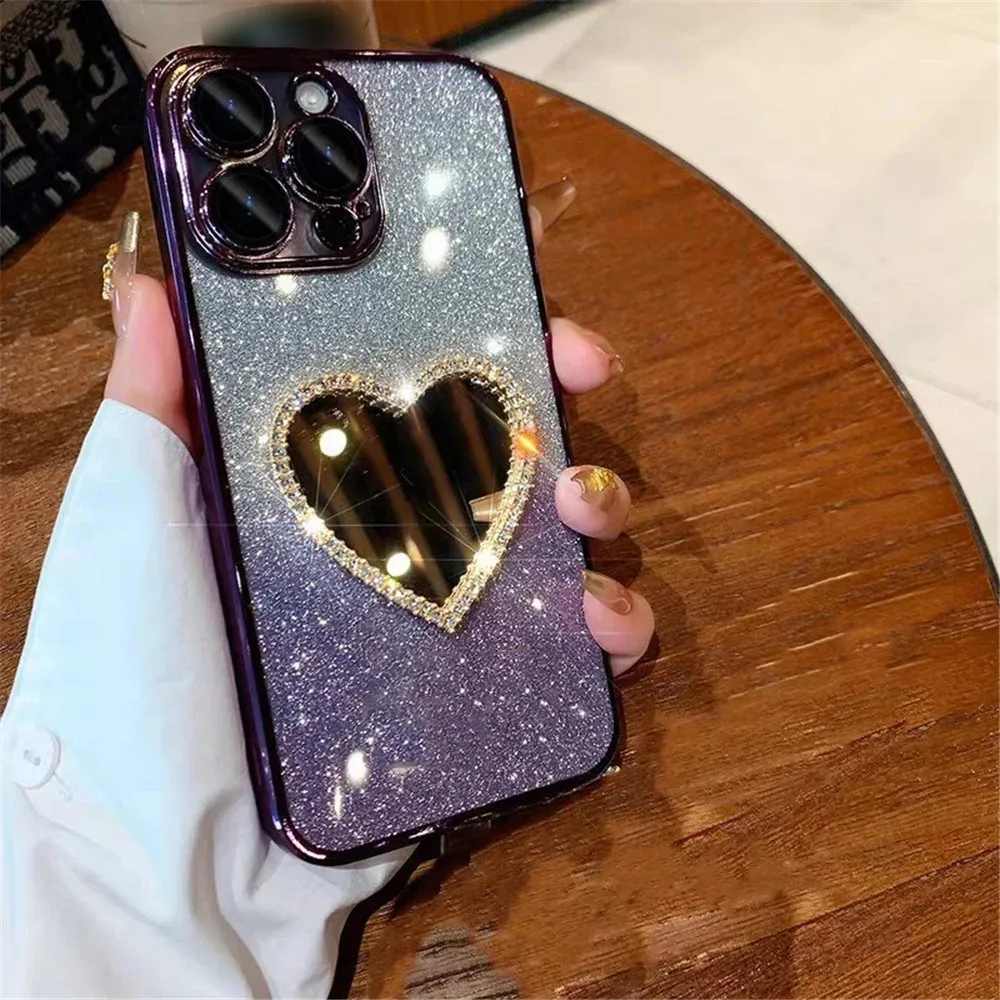 Custodia Per Xiaomi Redmi Note 12/13 Con Specchio E Glitter - Rosa Oro (Modello 12 4G)