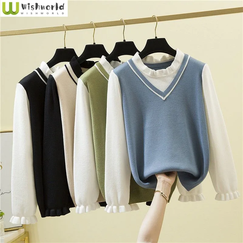 

New Autumn/Winter Korean Edition Loose and Versatile Fake Fashion Casual Round Neck Sweater Knitwear Age Reducing Top