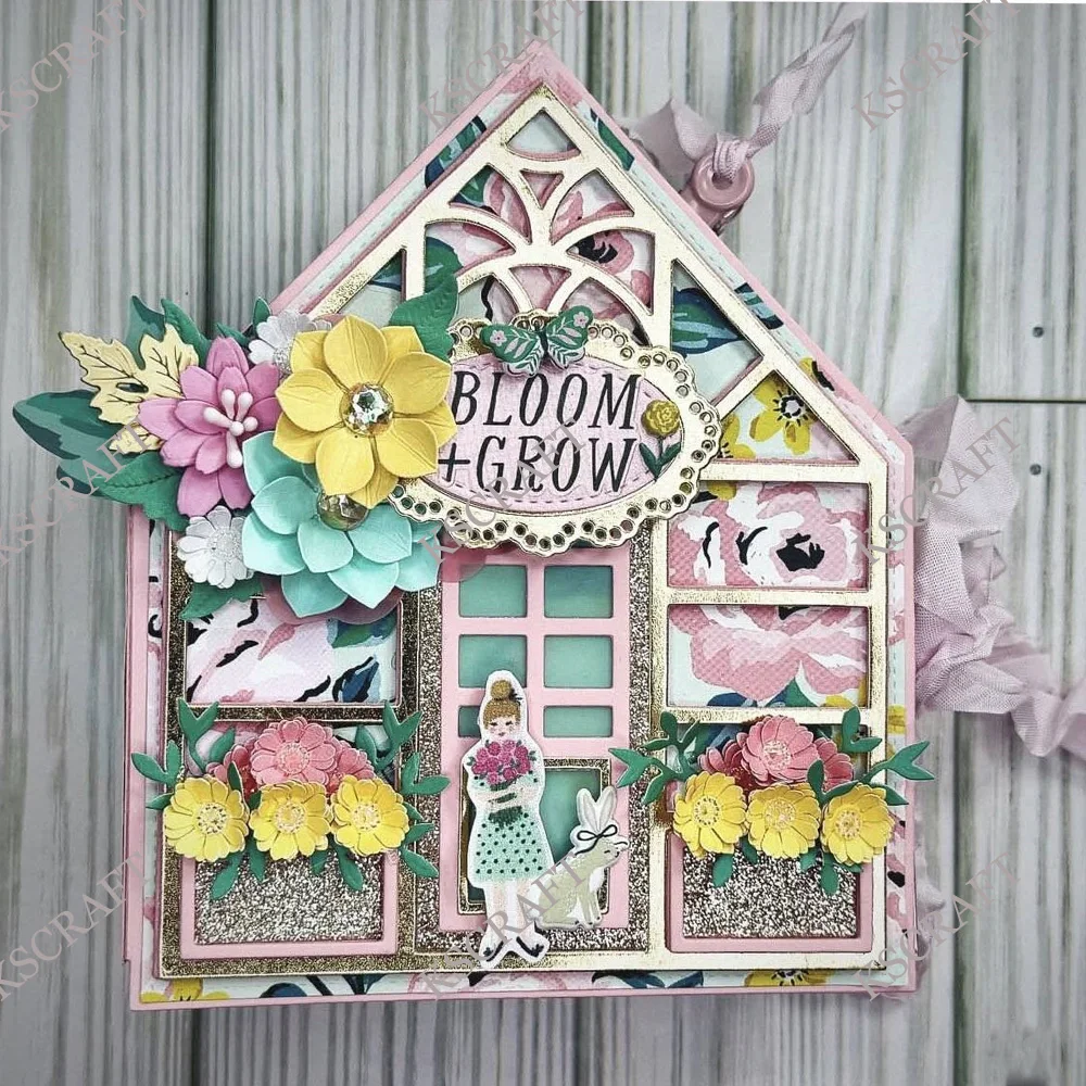 KSCRAFT 온실 미니 앨범 커팅 다이 스텐실 DIY 스크랩북 장식 엠보싱 DIY 종이 카드