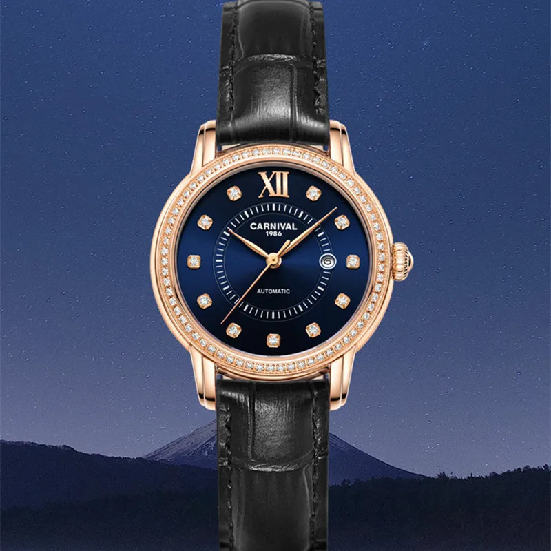 CARNIVAL Brand Women\'s Mechanical Watch for Women Luxury Automatic Wristwatch Sapphire Glass Calendar 30M Waterproof Reloj Mujer