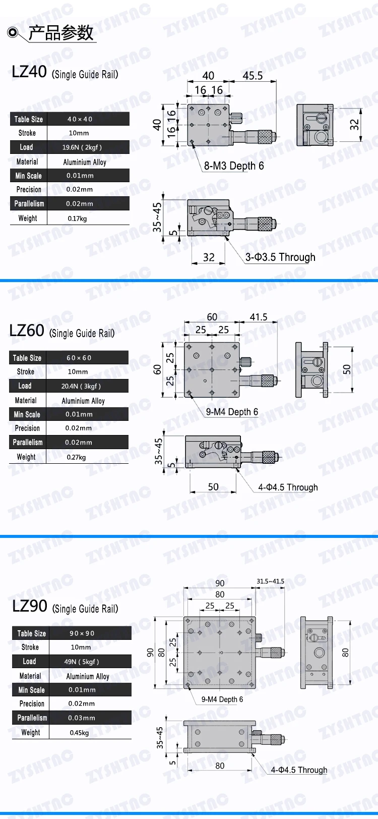Z-Achsen-Optische Verschiebeplattform, hochpräzise Feinjustierplattform, höhenverstellbare Gleitbühne LZ40/60, Hub 10 mm – Detail 4