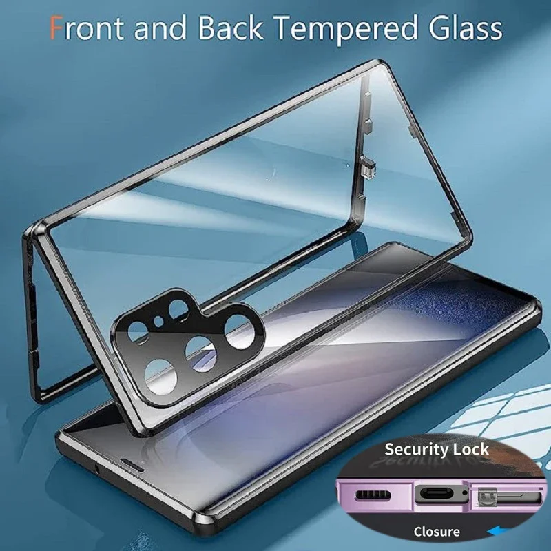 Enhanced Magnetic Metal Case with 360 Full Protection and Double-Sided Glass