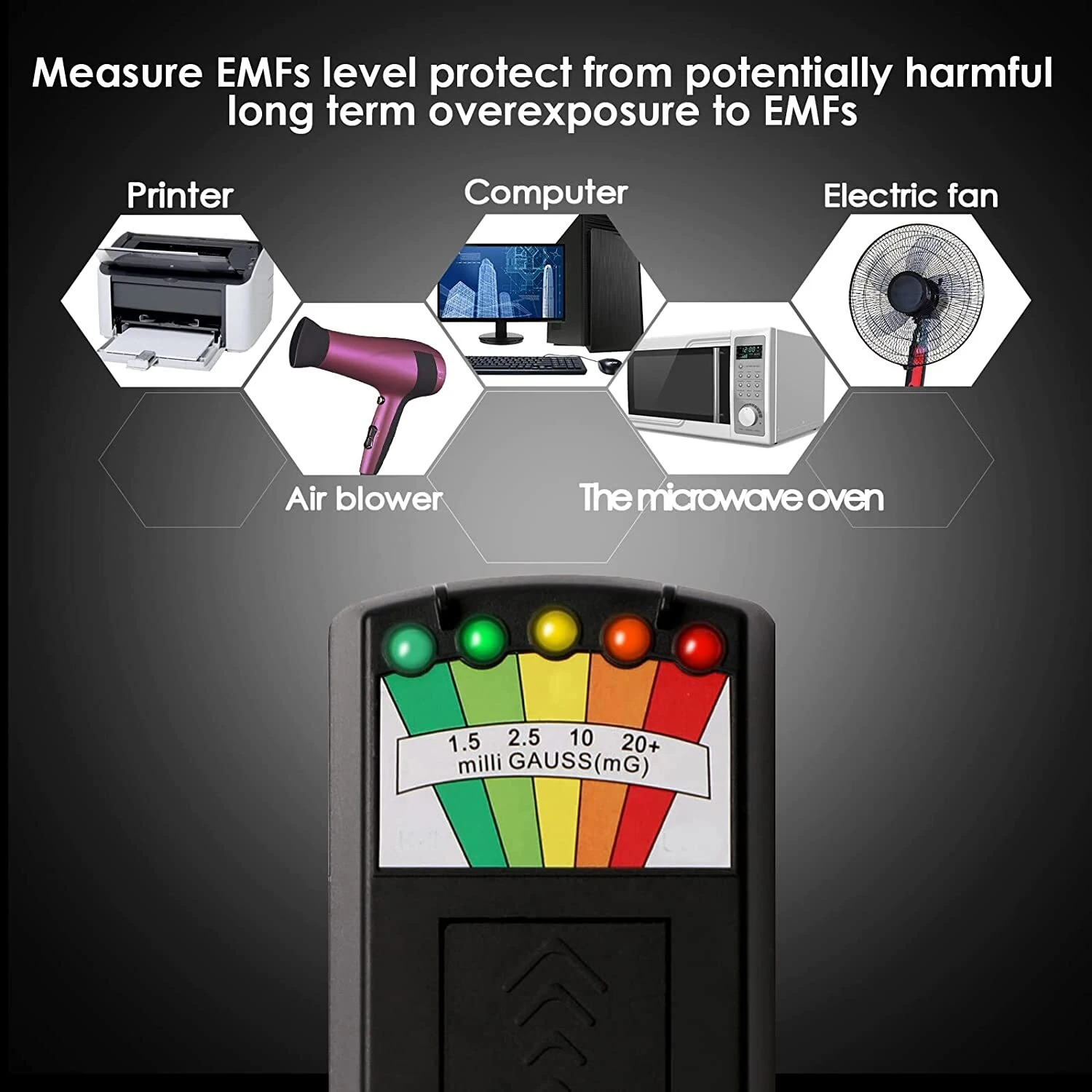 K2 전문 디지털 전자기장 방사선 테스터 유령 사냥 개인 안전을위한 휴대용 5 LED 가우스 EMF 미터