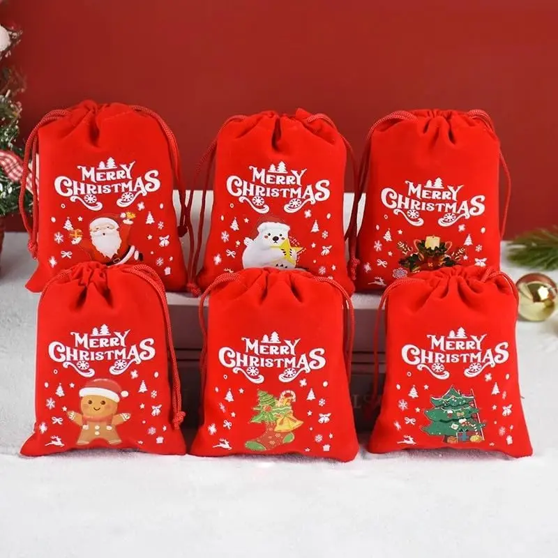 1/30pcs Christmas Gift Bags Red Velvet Drawstring Pouch Bulk Santa Candy Packaging Snack Wrapping Bag Wedding Party Favors Decor gift bags christmas gift bags velvet gift bags christmas candy packaging red gift bags