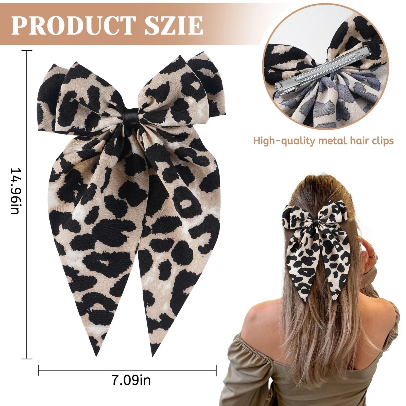1/2PCS Leopard - Print Bow Hair Accessories, Cute Daily - Wear Hair Clips, Stylish Decor for Women's and Girls' Hairstyles