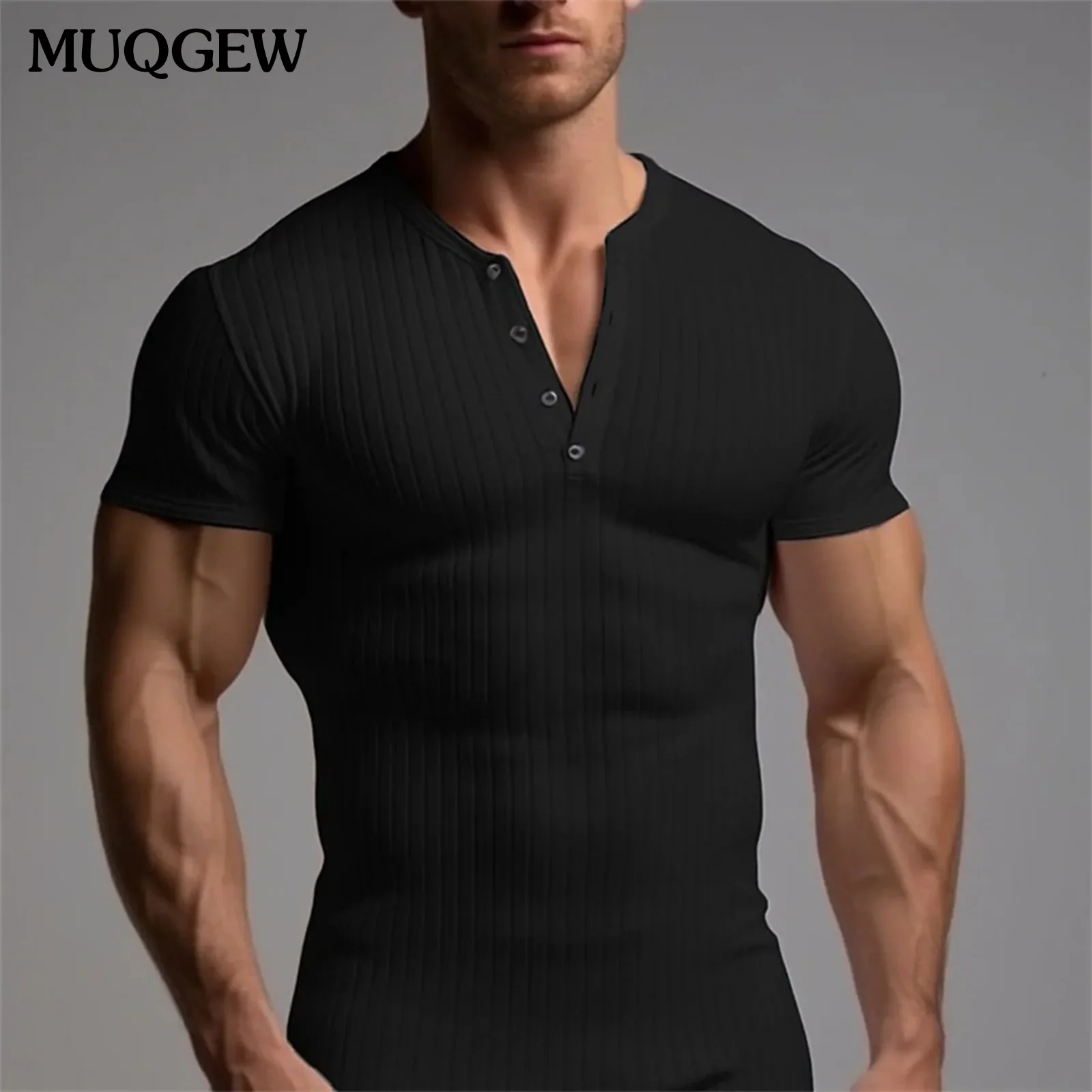 

Men's T-shirt Summer Running Sports Fitness Clothes Muscle Slim Fit Short Sleeve T-shirt V-neck Casual Tops male t shirt
