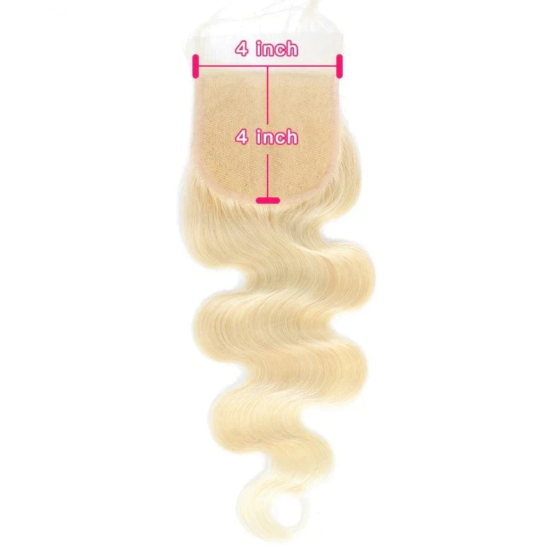 4x4 613 Honey Blonde Body Wave Lace Closure With Transparent Swiss Lace Brazilian Virgin Hair 150% Density Pre-Plucked 10-20Inch