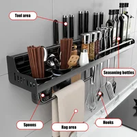 Étagère de rangement murale en aluminium T1 pour cuisine, sans poinçon, pour couteaux et cuillères, multifonction 2