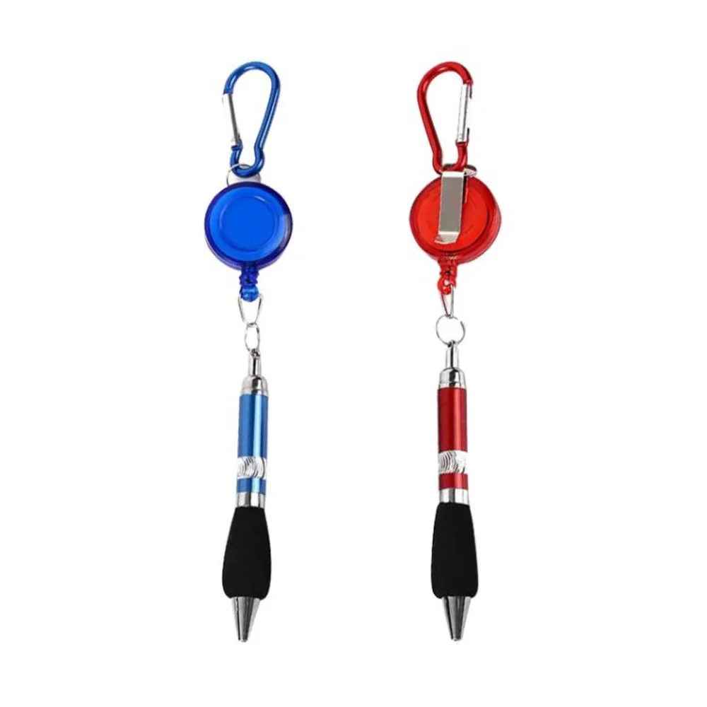 

300Pcs Retractable Badge Reel Ballpoint Pen Belt Clip Key Chain With Carabiner Hook Portable Ball Pen Lanyard Pen Llavero