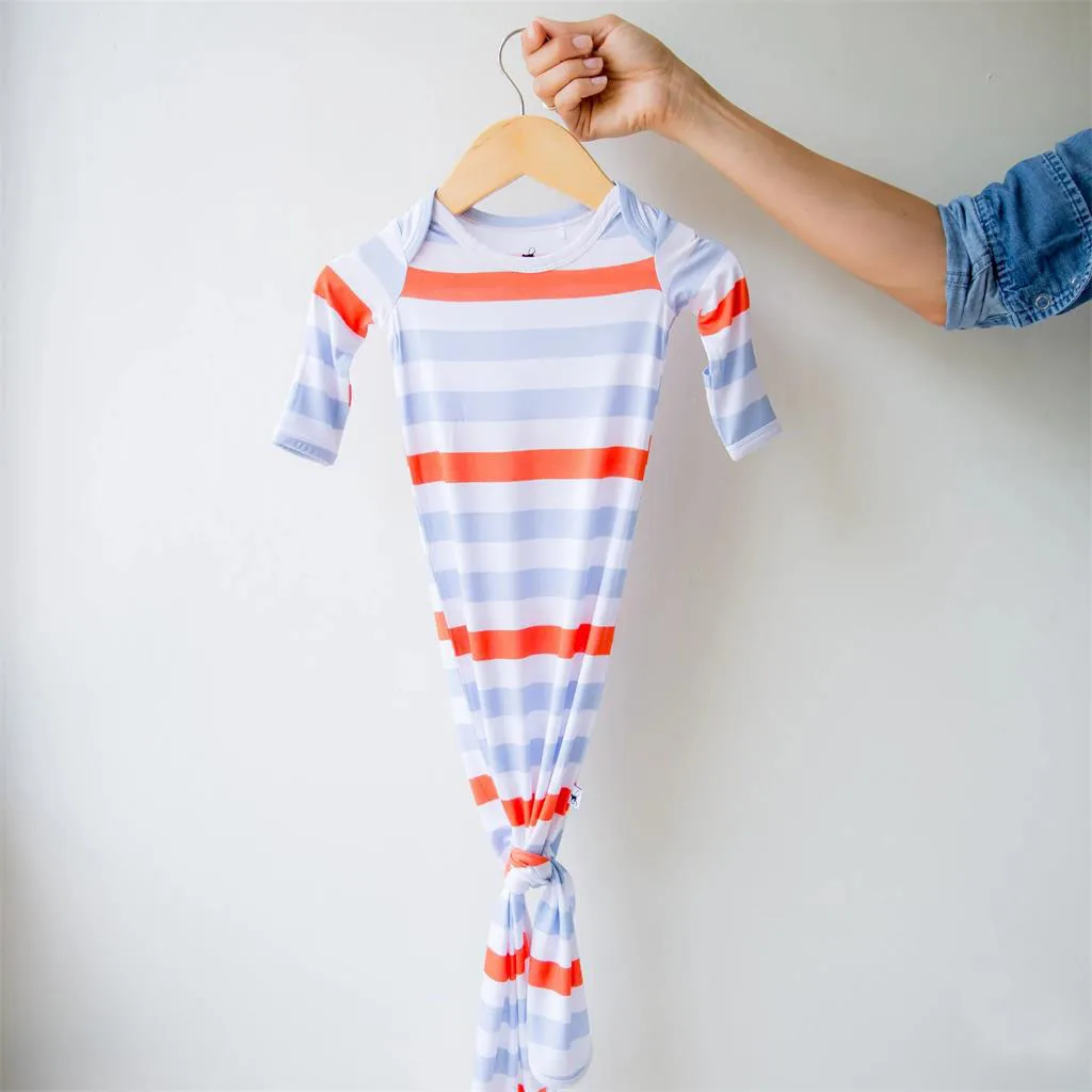 Newborn Bundles Knotted Gowns Comfortable Soft Knit Bamboo Baby Striped Sleep Gown