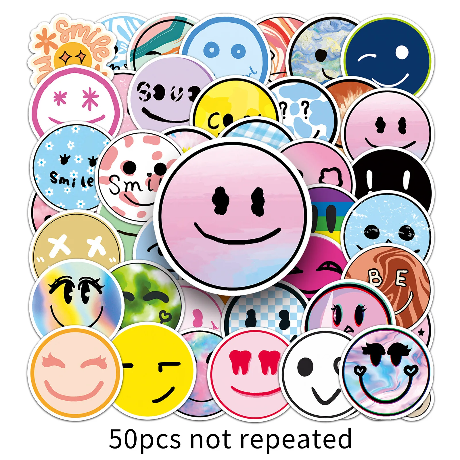 50PCS 웃는 얼굴 스티커 낙서 스티커 DIY 일기 전화 케이스 수제 스크랩북 미적 스티커