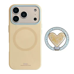 Vibrant Macaron Green Yellow Glossy Cover with Gilded Star Design & Magnetic Holder - iPhone 13 Pro Max (Yellow 2)