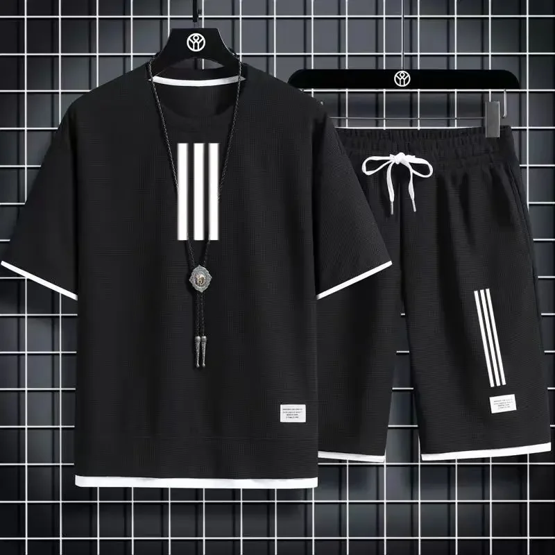 

Мужской спортивный костюм Adidas из 2 предметов, Повседневная футболка с коротким рукавом и спортивные штаны с принтом, Студенческая спортивная одежда, лето 2024