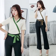 

2022 women spa set beautician uniform beauty salon waitress top+pants female hotel massage suits sauna foot bath uniforms